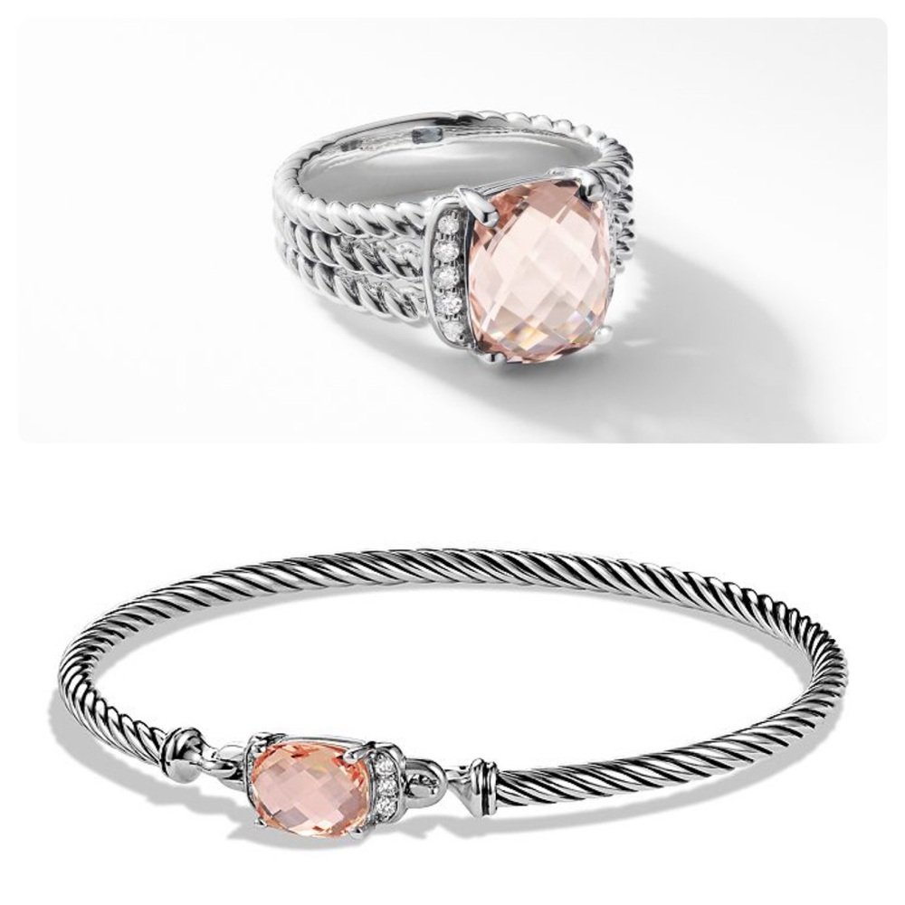 David Yurman Petite Wheaton Morganite Diamond 925 Sterling Silver Ring 5.5 - Picture 7 of 7